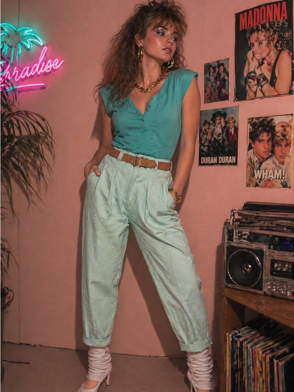 Vintage Christina Pastel Mint Corduroy Pants
